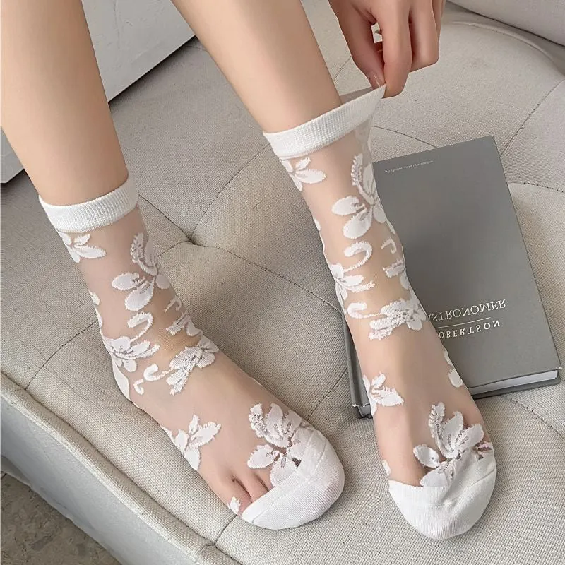 Breathable Floral Jacquard Socks