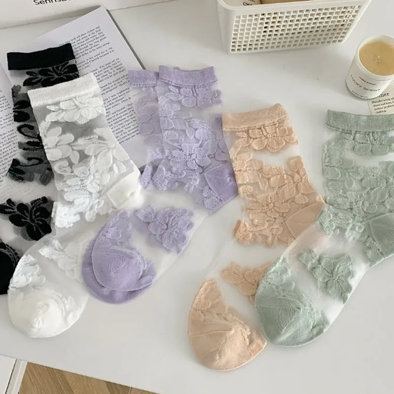 Breathable Floral Jacquard Socks