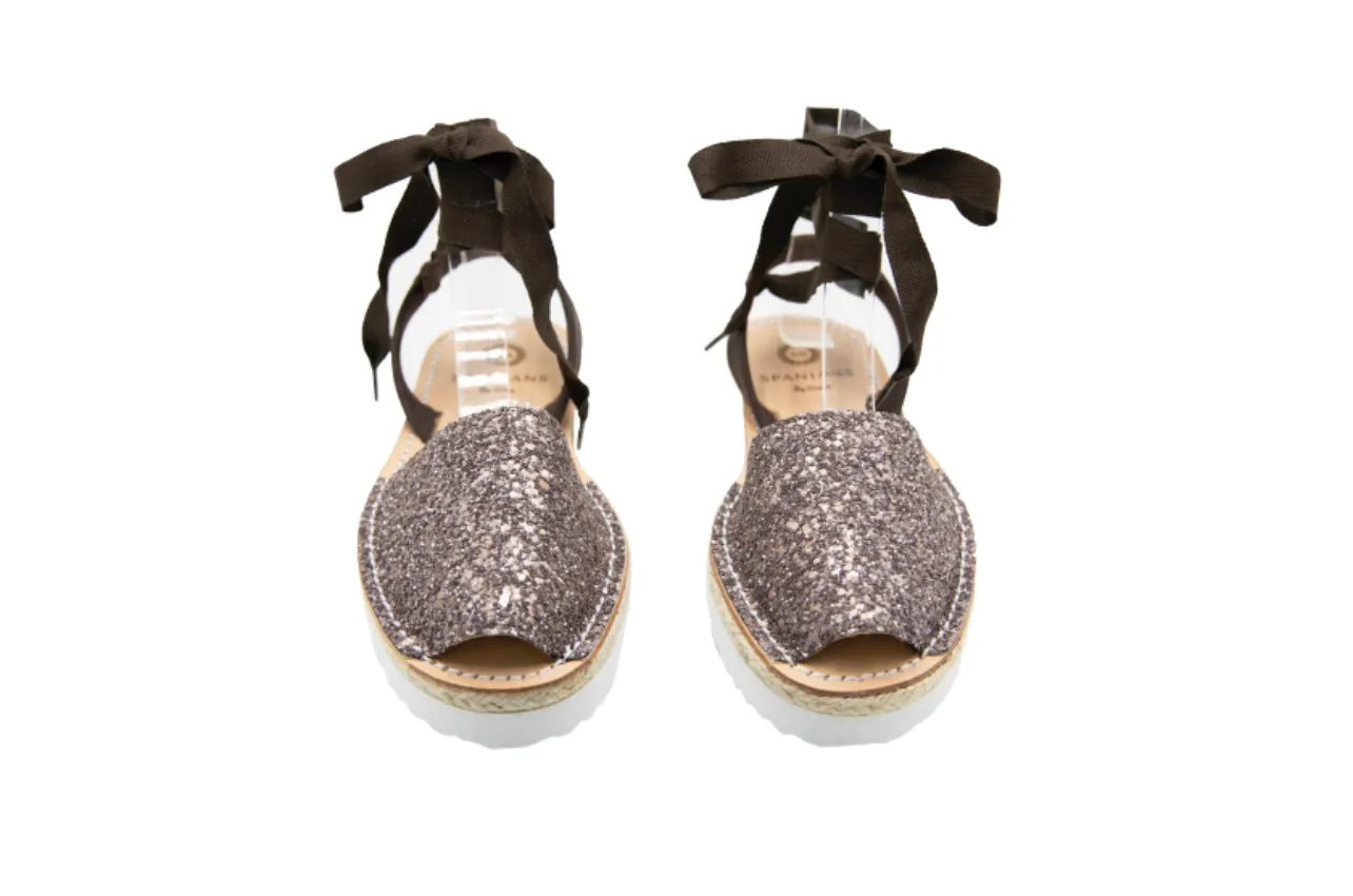 Brown Glitter Lace Up Avarca Platform