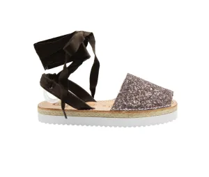 Brown Glitter Lace Up Avarca Platform