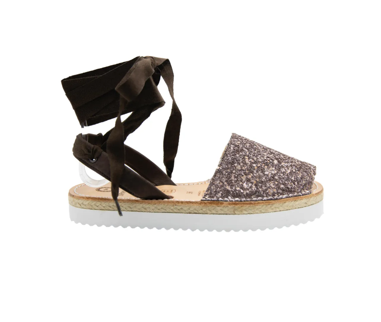 Brown Glitter Lace Up Avarca Platform