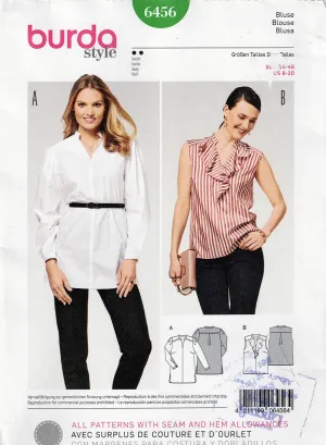 Burda Style 6456 Womens EASY Pullover Blouse with Optional Ruffle Out Of Print Sewing Pattern Sizes 8 - 20 UNCUT Factory Folded