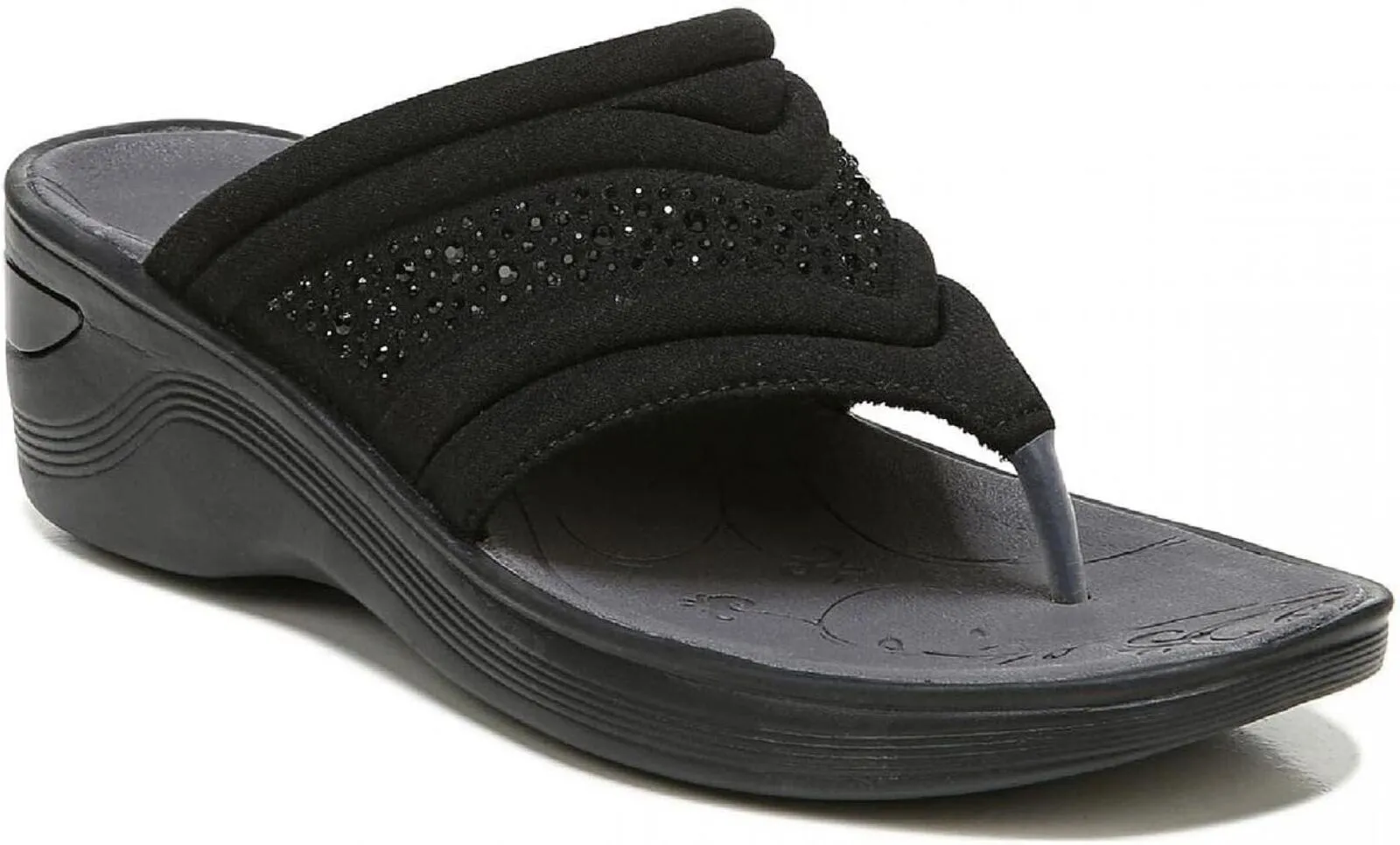 Bzees Womens Dazzle Me Embellished Wedge Thong Sandals H6819F1 Black 7M