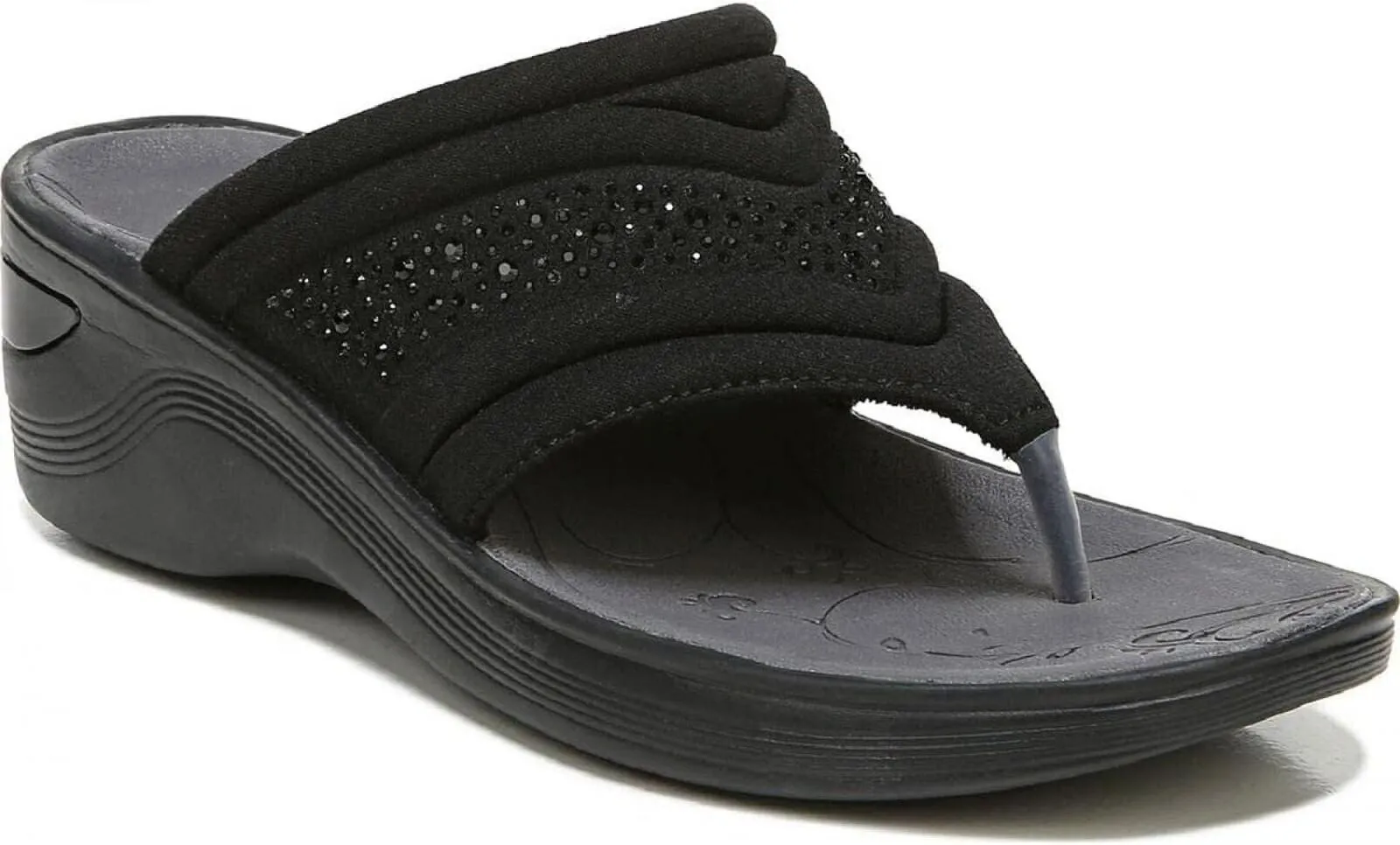 Bzees Womens Dazzle Me Embellished Wedge Thong Sandals H6819F1 Black 7M