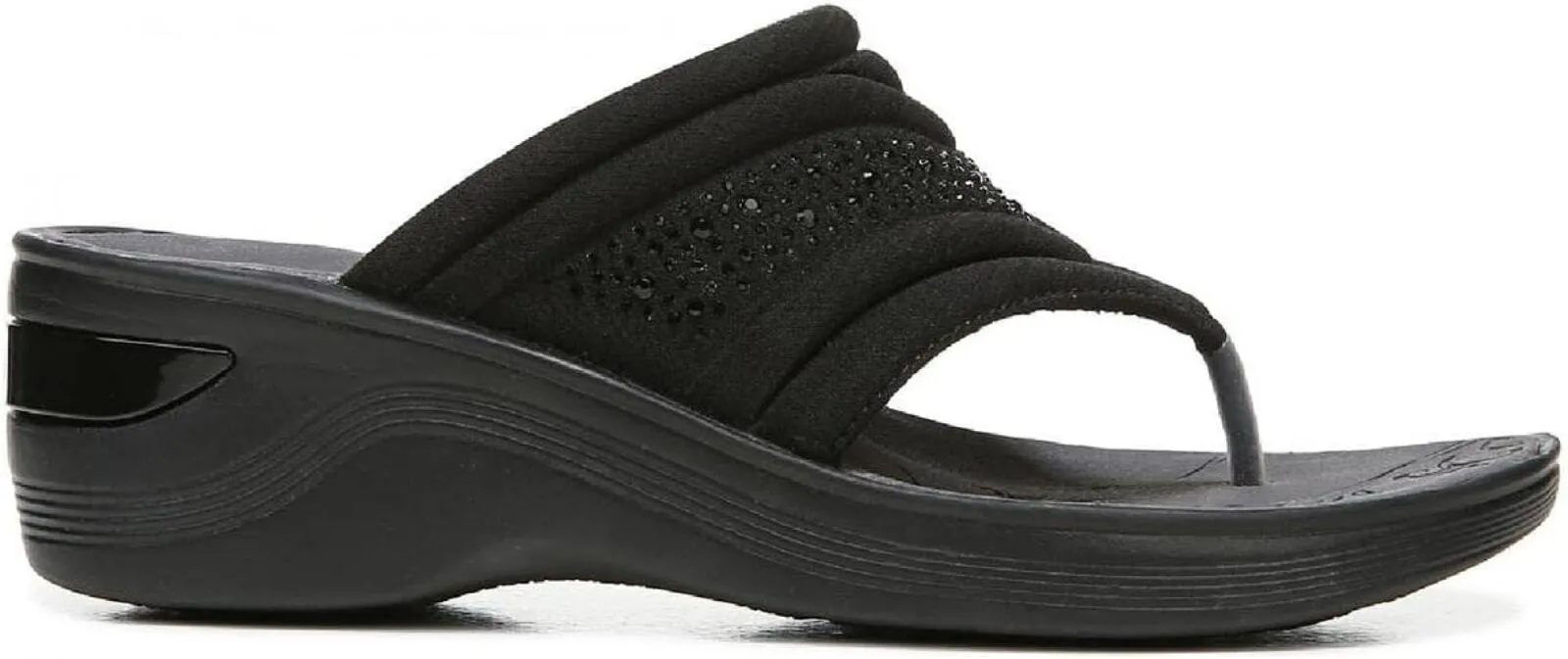 Bzees Womens Dazzle Me Embellished Wedge Thong Sandals H6819F1 Black 7M