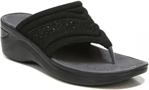 Bzees Womens Dazzle Me Embellished Wedge Thong Sandals H6819F1 Black 7M