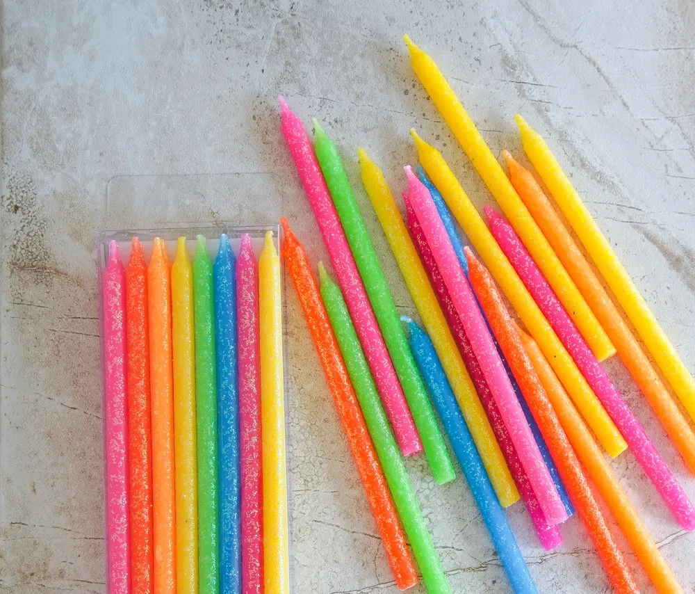 Candles : Tall Neon Glitter Rainbow