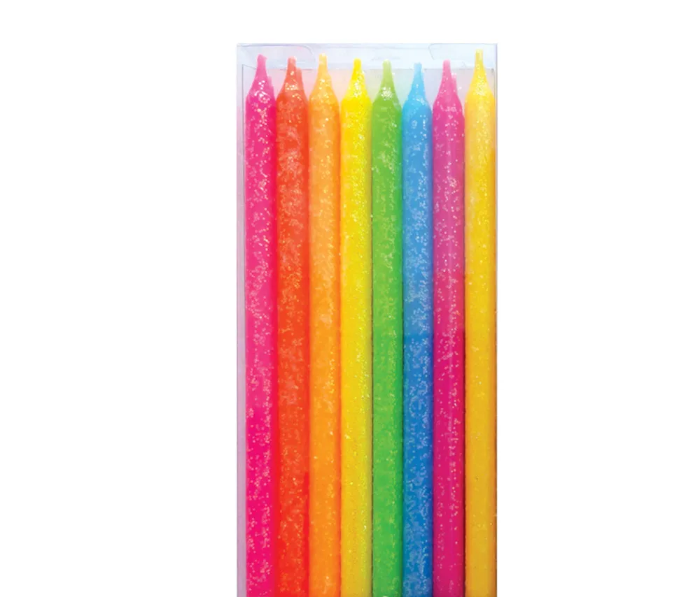 Candles : Tall Neon Glitter Rainbow