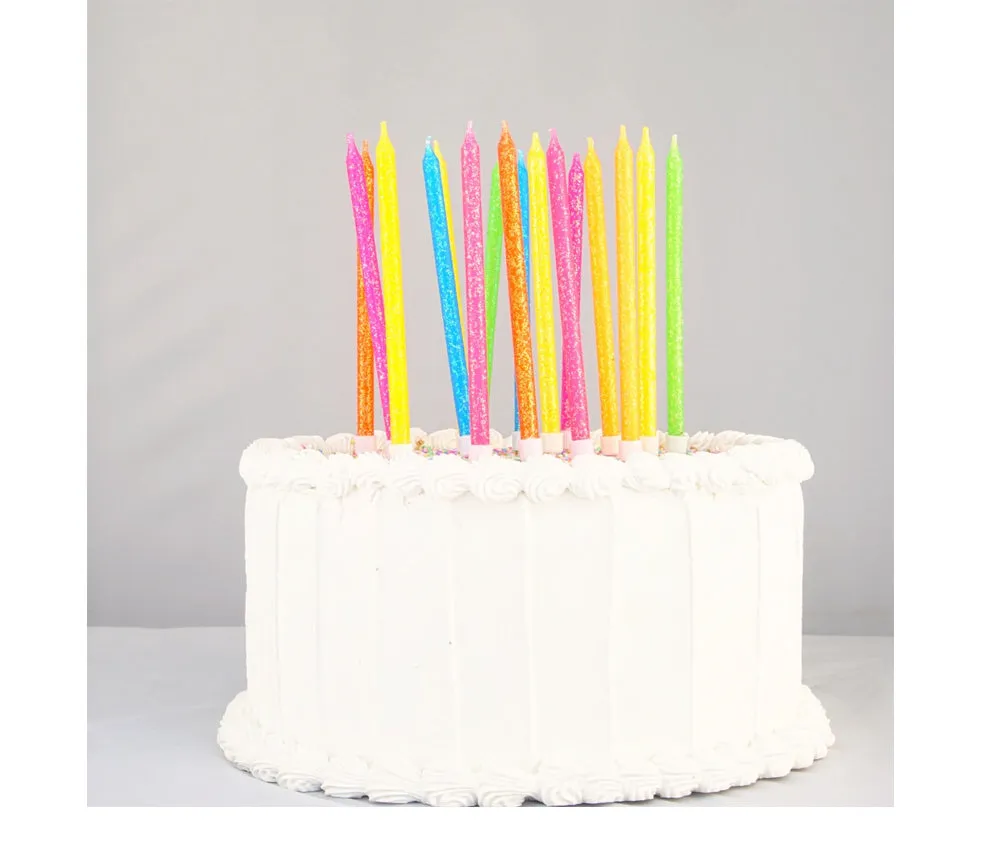 Candles : Tall Neon Glitter Rainbow