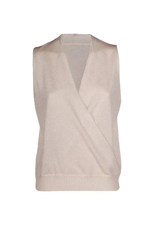 CAPOLIVERI OFF WHITE CROSSOVER SLEEVELESS TOP