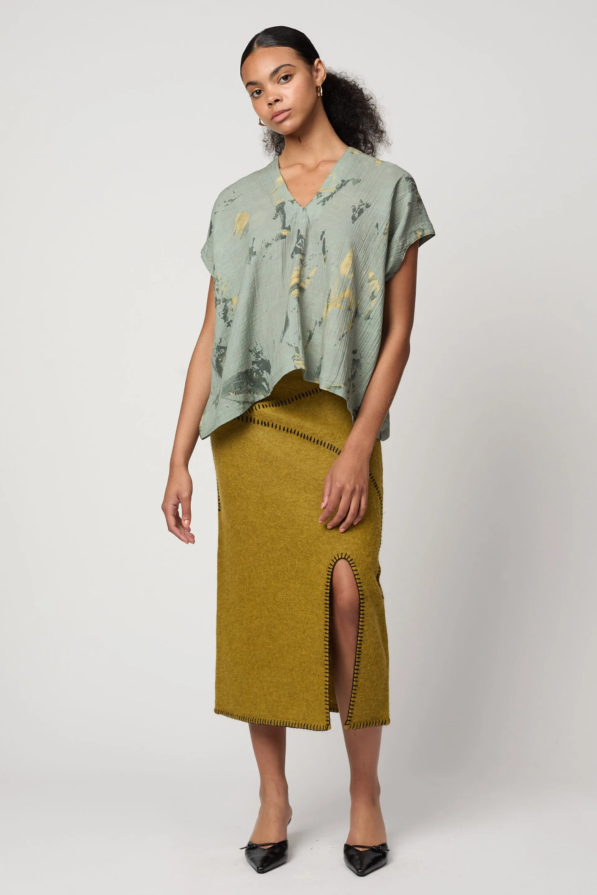 CELESTE TOP IN CRINKLED COTTON, MARBLE