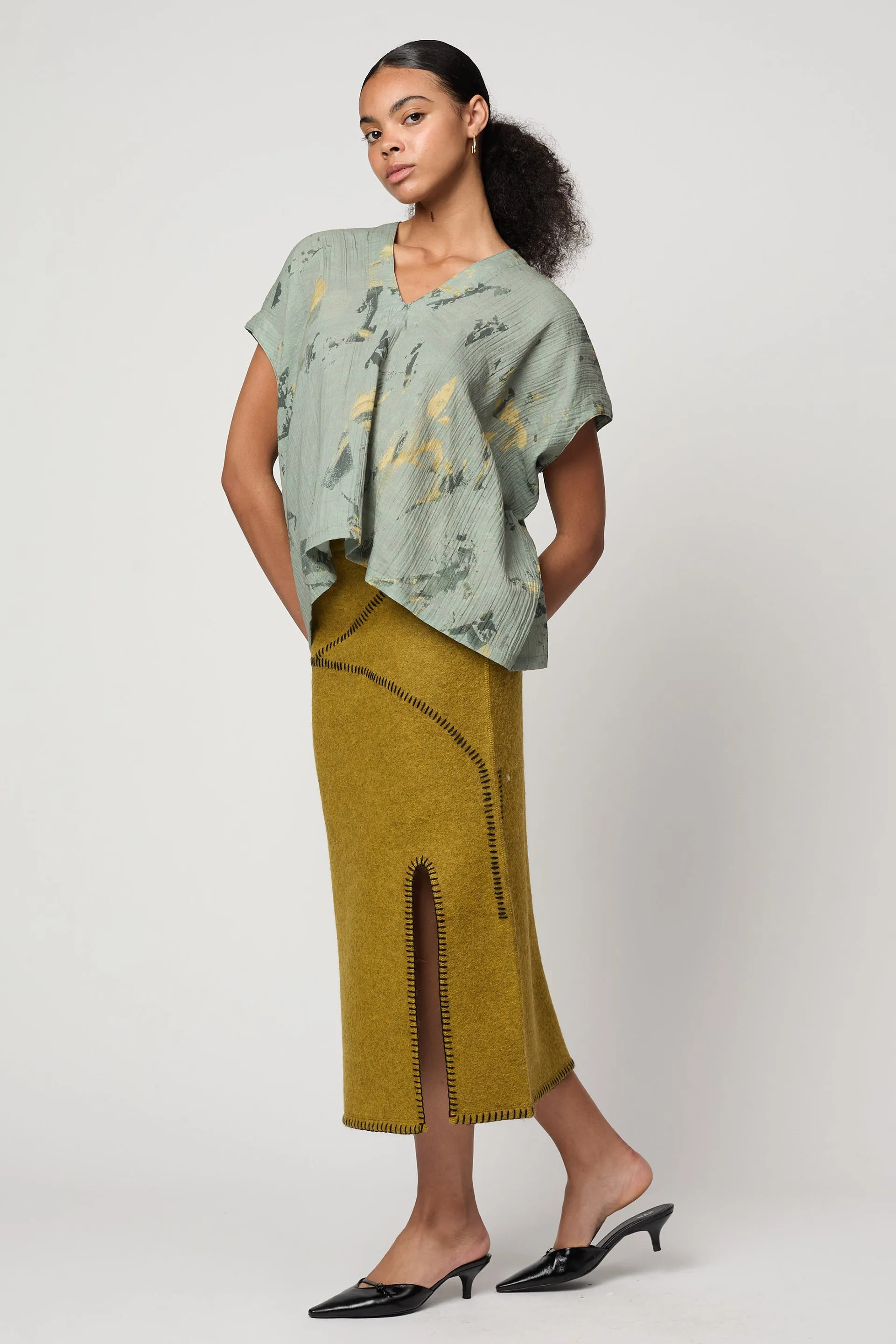 CELESTE TOP IN CRINKLED COTTON, MARBLE