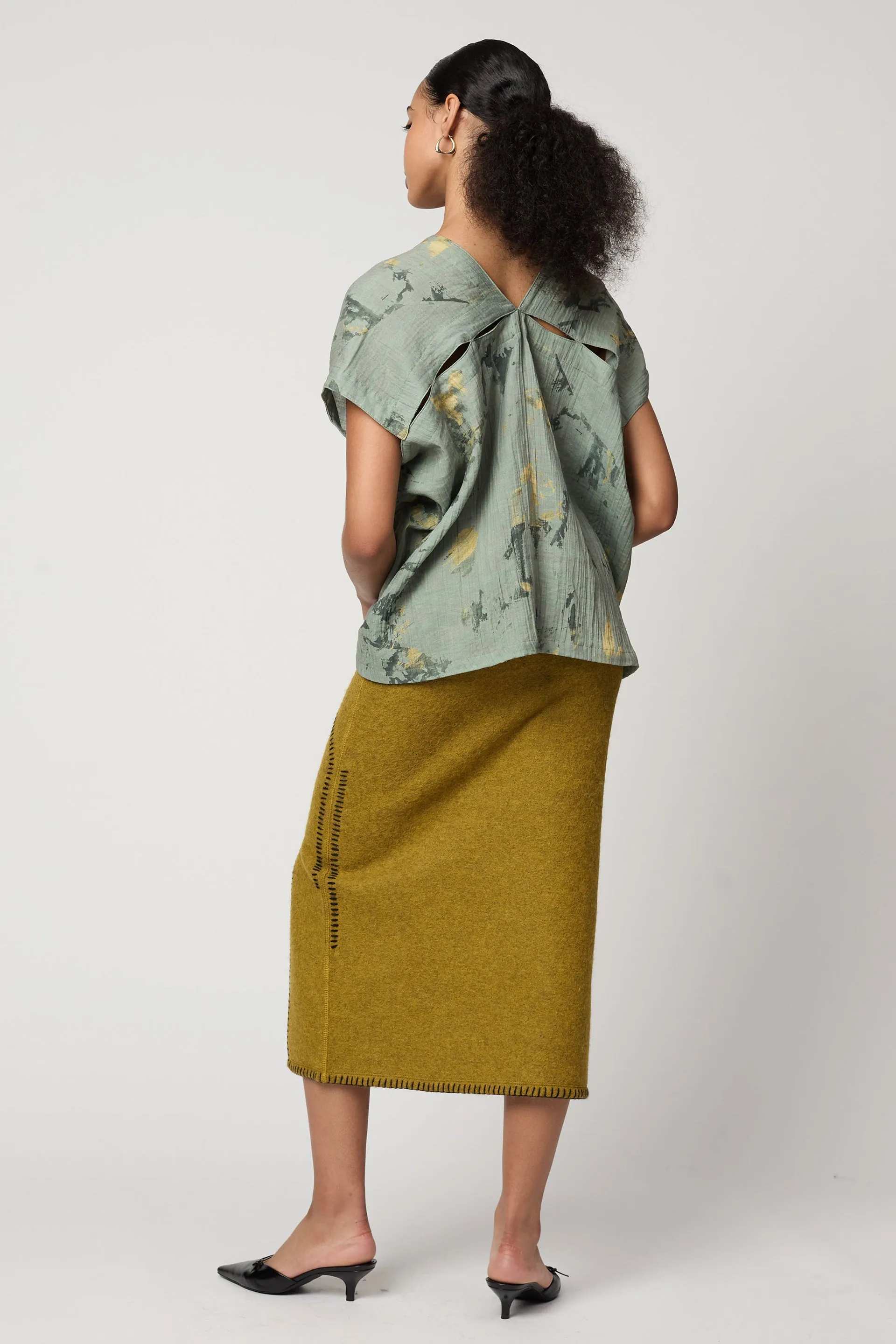 CELESTE TOP IN CRINKLED COTTON, MARBLE