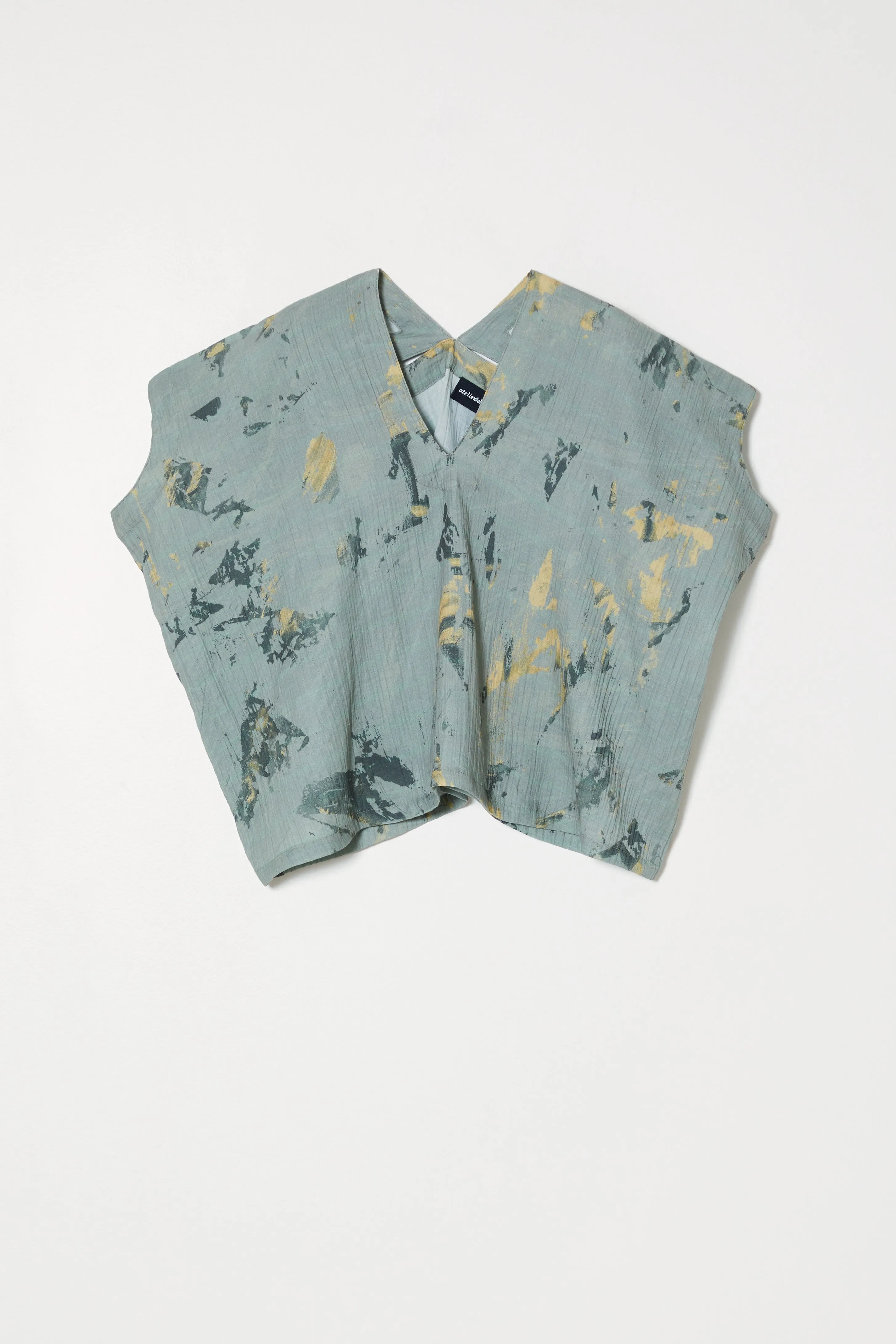 CELESTE TOP IN CRINKLED COTTON, MARBLE