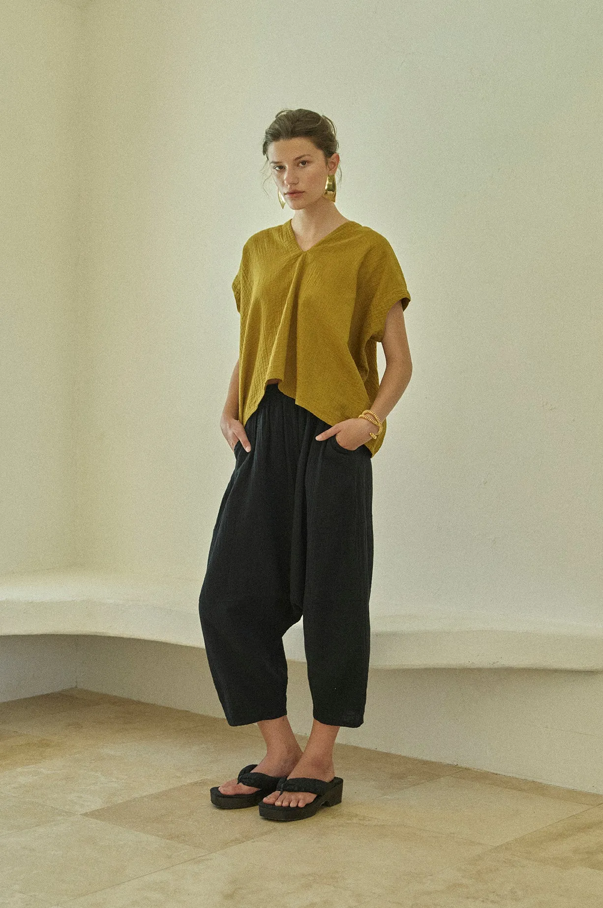 Celeste Top in Crinkled Cotton, Seasonal Colors