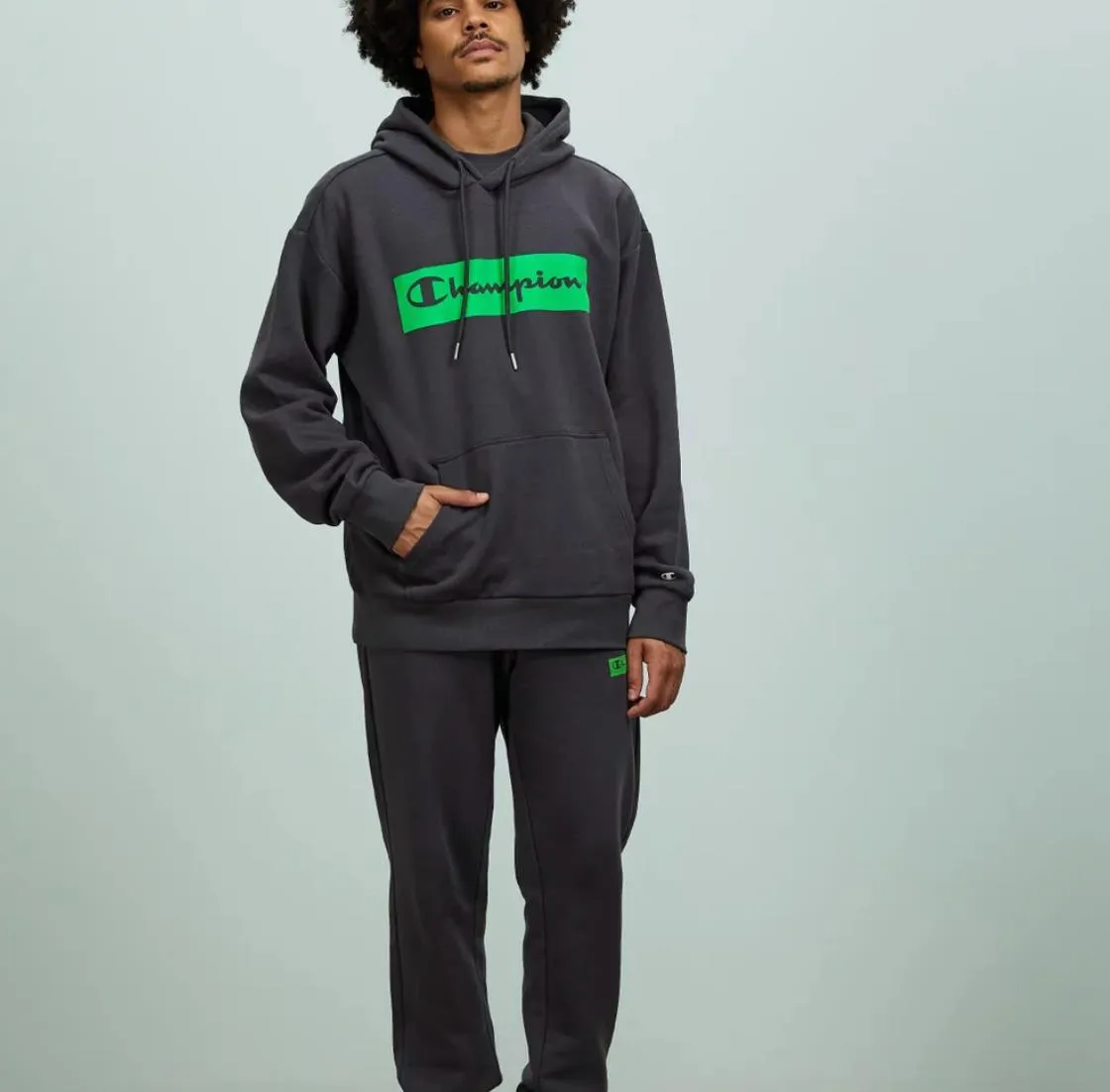 Champion Mens Grey with Green Logo Pullover Hoodie Size Large (New)