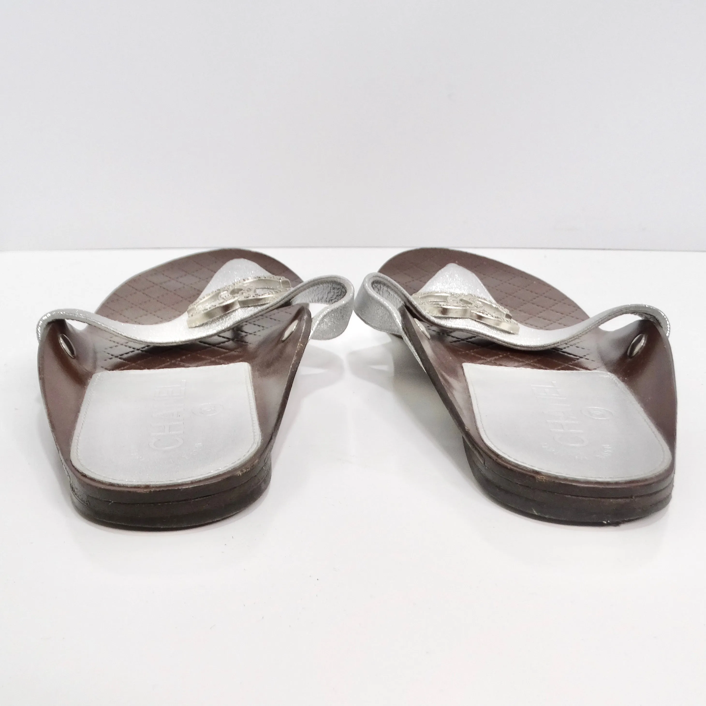 Chanel 2018 CC Silver Leather Sandals