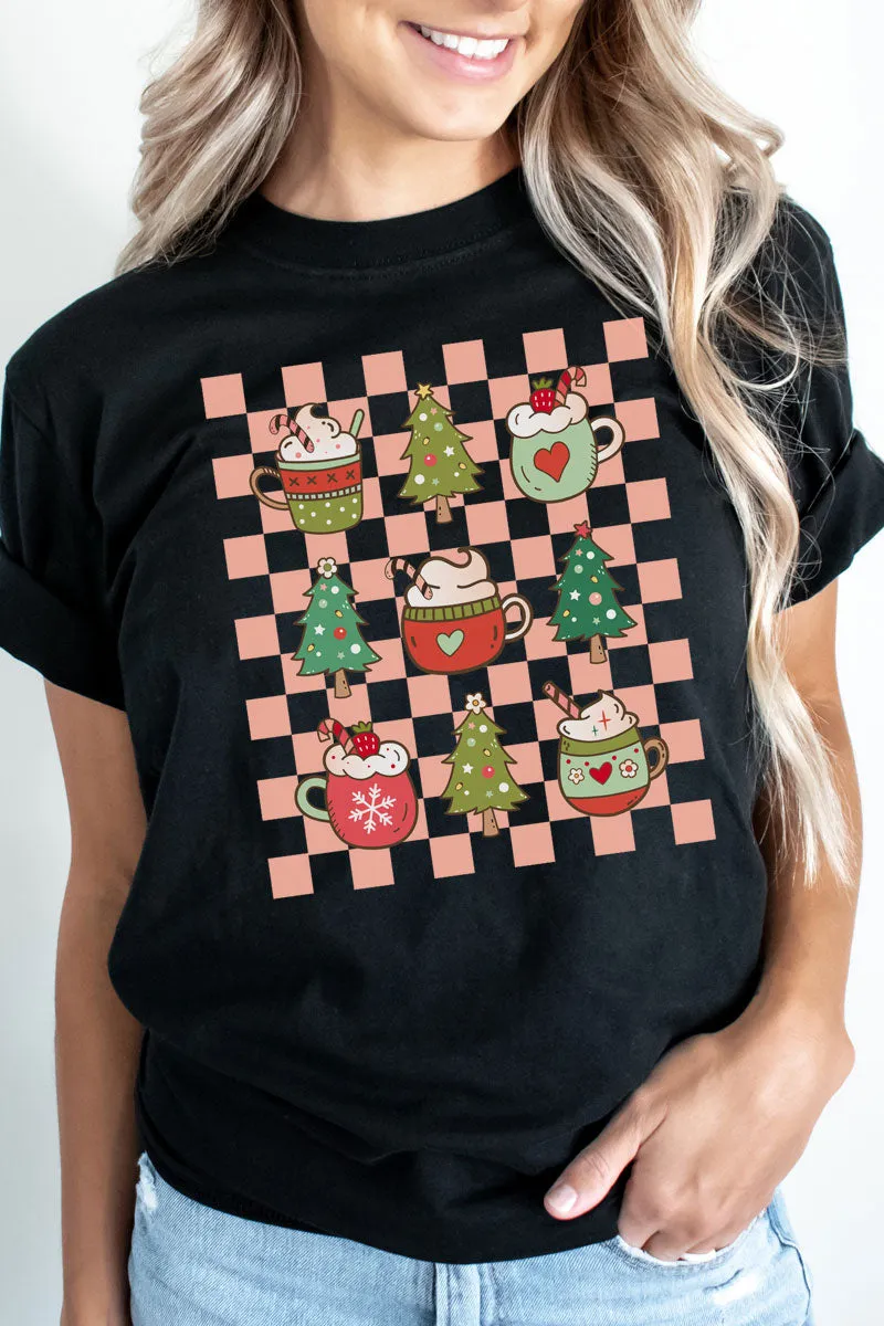 Checkered Christmas Coffee Softstyle Adult T-Shirt