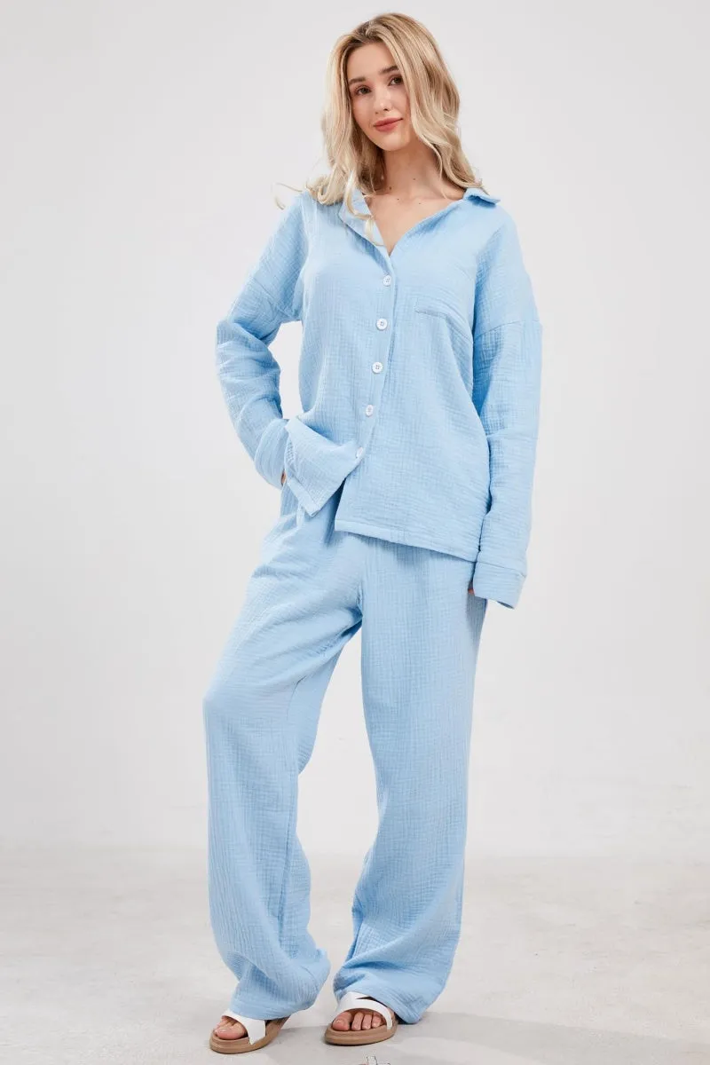Chouyatou Womens Pajama Sets Cotton Pj Set Cute Heart Print Long Sleeve Button Down Shirt With Long Pants
