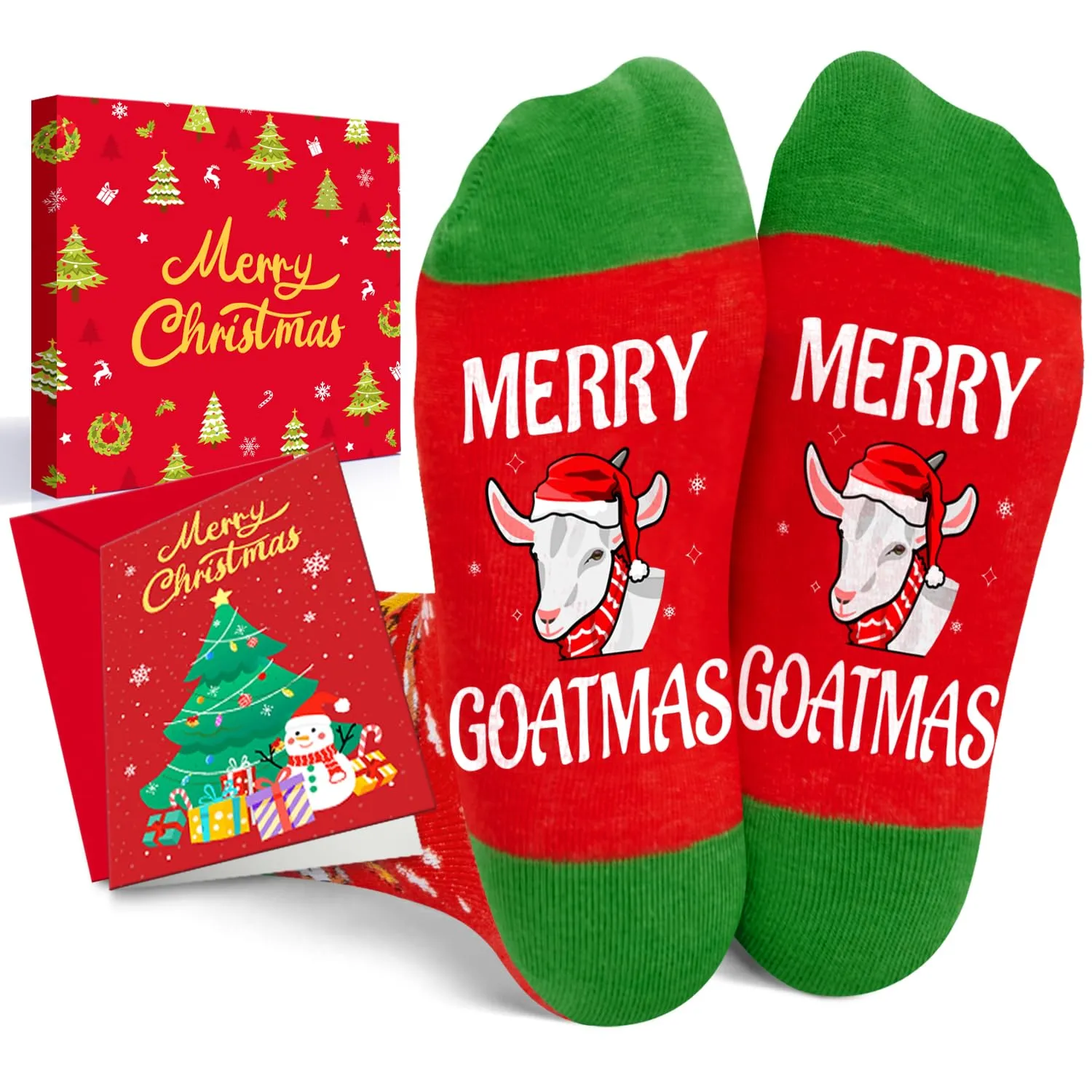 Christmas Gifts for 7-9 Years Old Kids - Red Christmas Stockings Secret Santa Socks Xmas Stocking Stuffers Goat Gifts Boys Girls