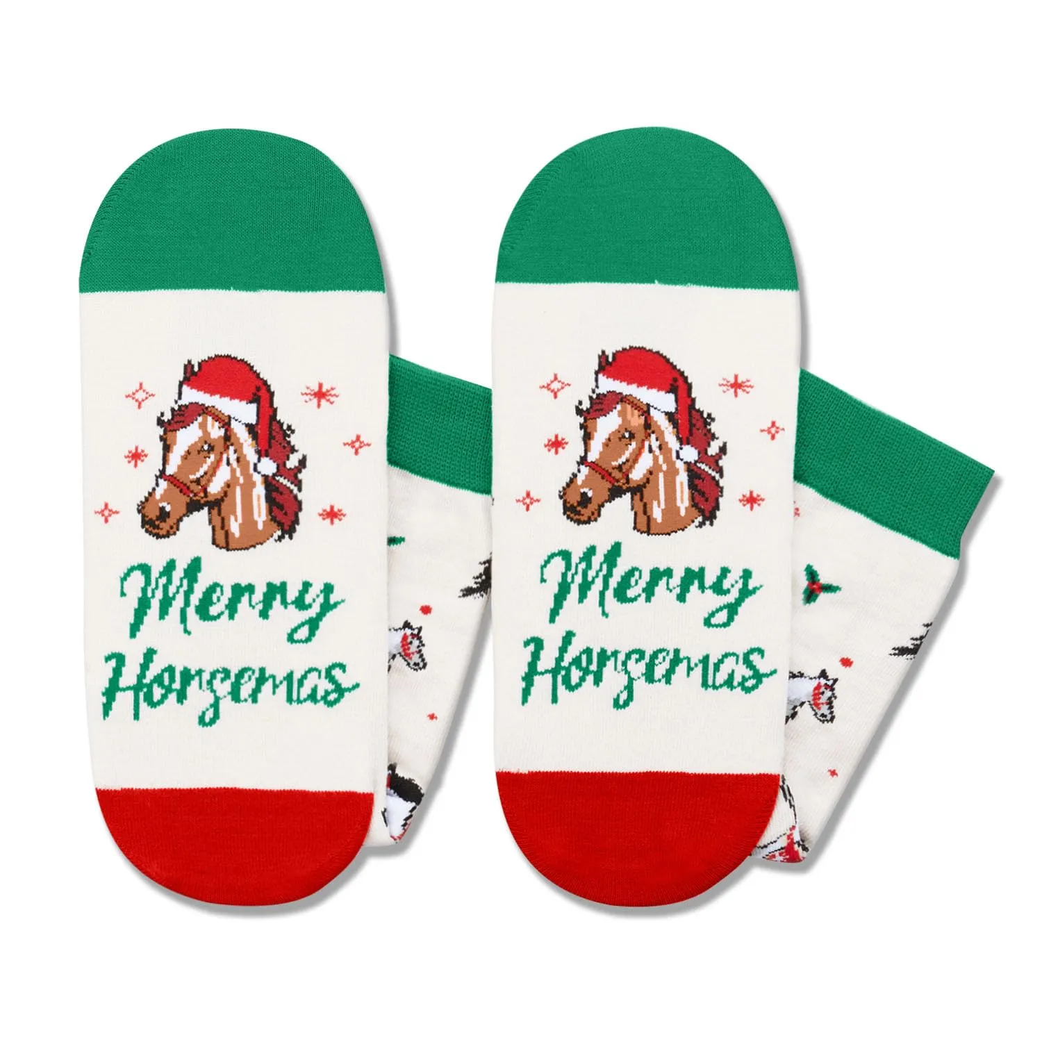 Christmas Gifts for Men Women - Green Christmas Stockings White Secret Santa Socks Xmas Stocking Stuffers for Horse Lovers Horse Gifts