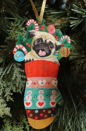 Christmas Pug Paper Ornament/ Gift Tag/ Die Cut/ Decor