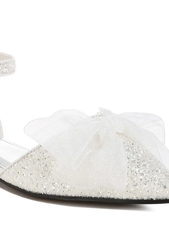 Clarice Sheer Bow Detail Glitter Flat Sandals