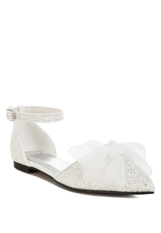 Clarice Sheer Bow Detail Glitter Flat Sandals