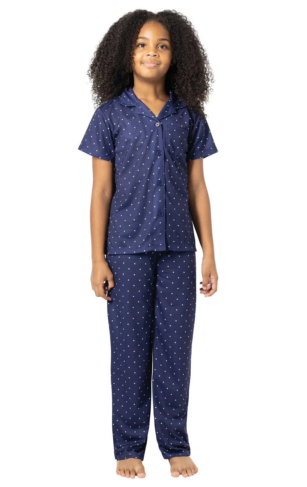 Classic Polka-Dot Short Sleeve Button-Front Unisex Kids Pajamas