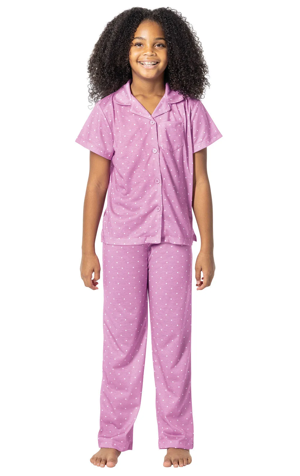 Classic Polka-Dot Short Sleeve Button-Front Unisex Kids Pajamas