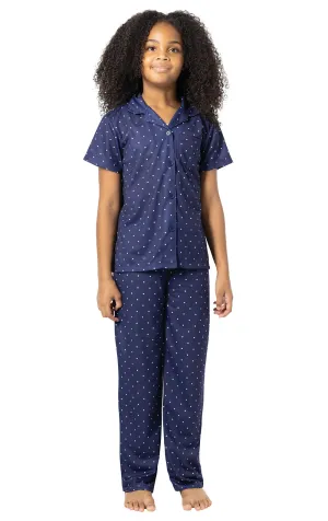 Classic Polka-Dot Short Sleeve Button-Front Unisex Kids Pajamas