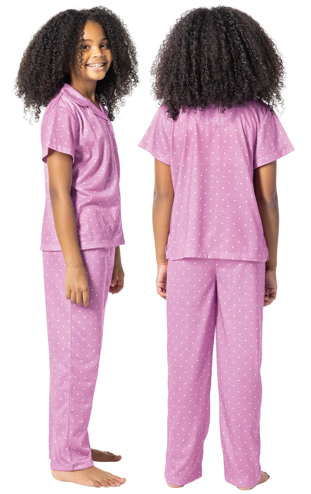 Classic Polka-Dot Short Sleeve Button-Front Unisex Kids Pajamas