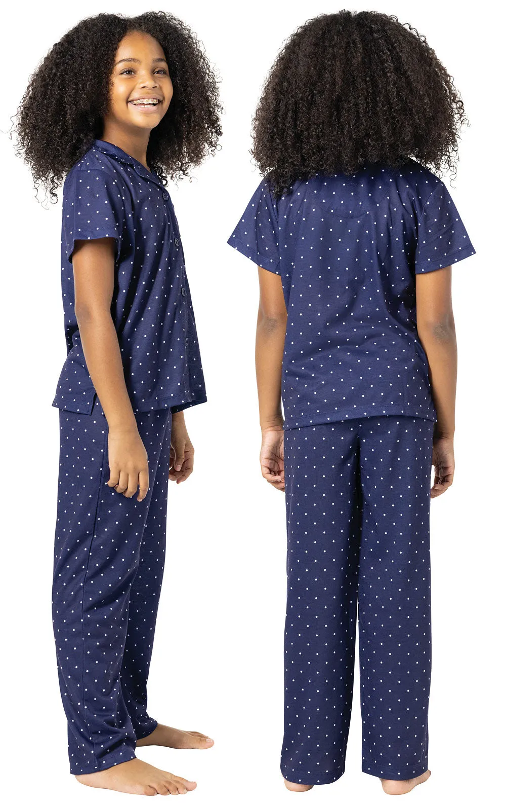 Classic Polka-Dot Short Sleeve Button-Front Unisex Kids Pajamas