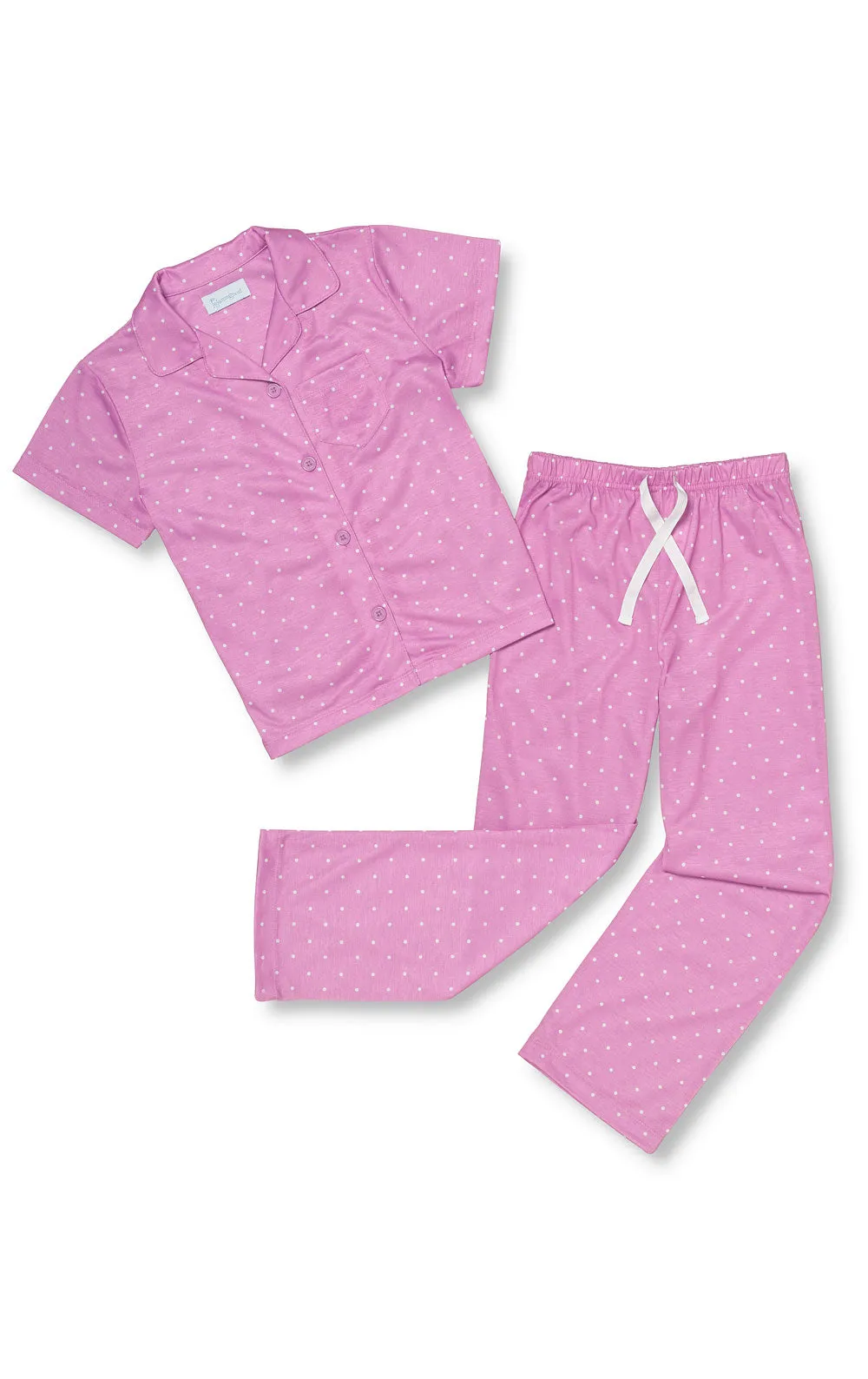 Classic Polka-Dot Short Sleeve Button-Front Unisex Kids Pajamas