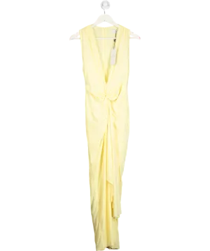 Club L Yellow Santana Plunge Neck Split Maxi Dress With Knot Detail UK 12