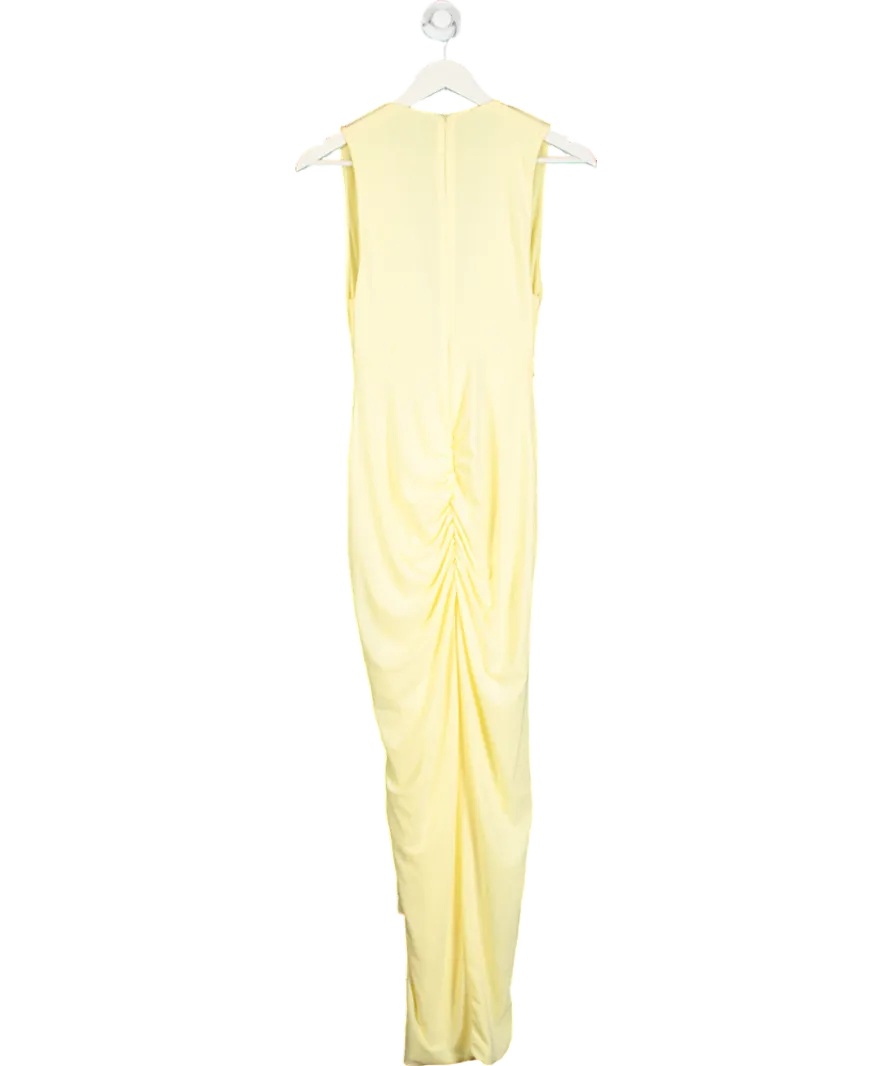 Club L Yellow Santana Plunge Neck Split Maxi Dress With Knot Detail UK 12