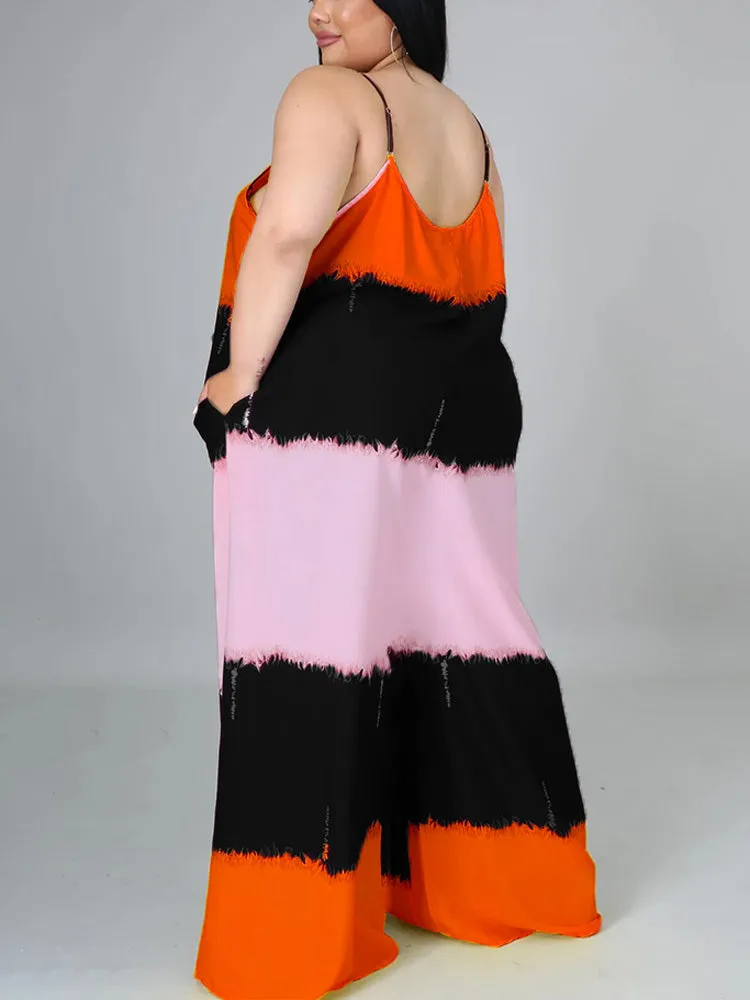 Colorblock Spaghetti Strap Maxi Dress