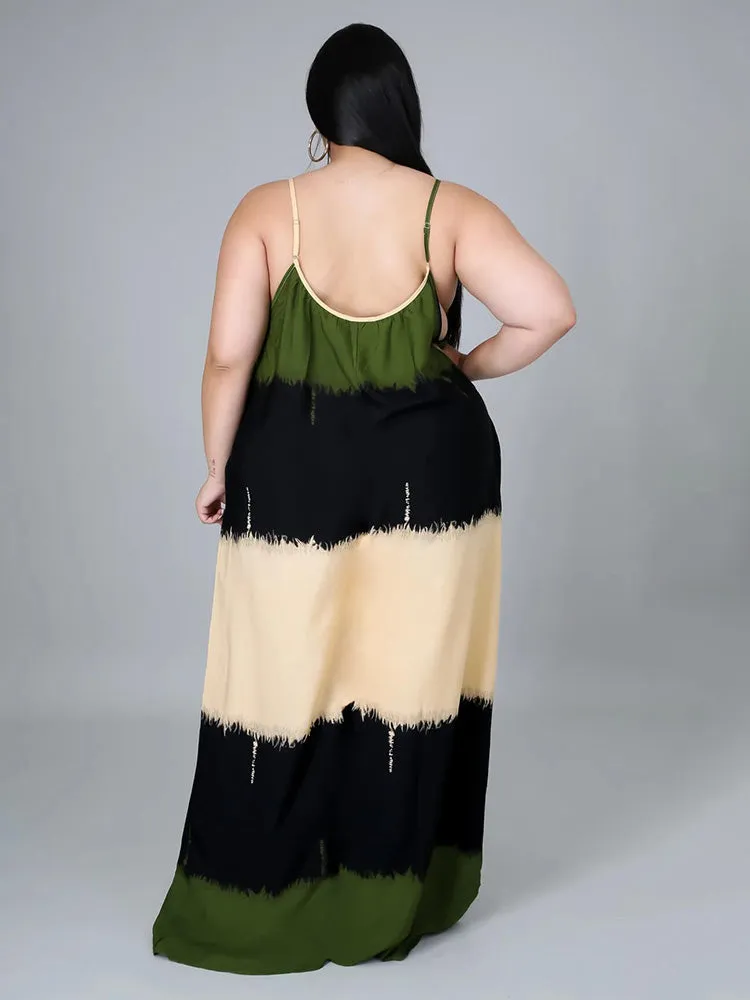 Colorblock Spaghetti Strap Maxi Dress
