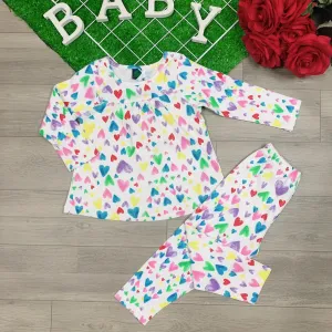 Colorful hearts knit cotton girls pajamas