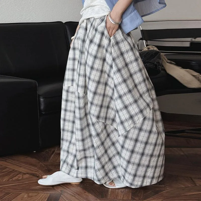 Cotton Plaid Flower Bud Skirt Summer Maxi Skirts Collection