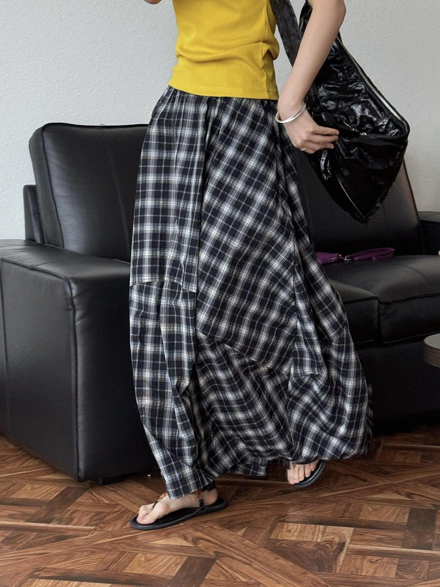 Cotton Plaid Flower Bud Skirt Summer Maxi Skirts Collection