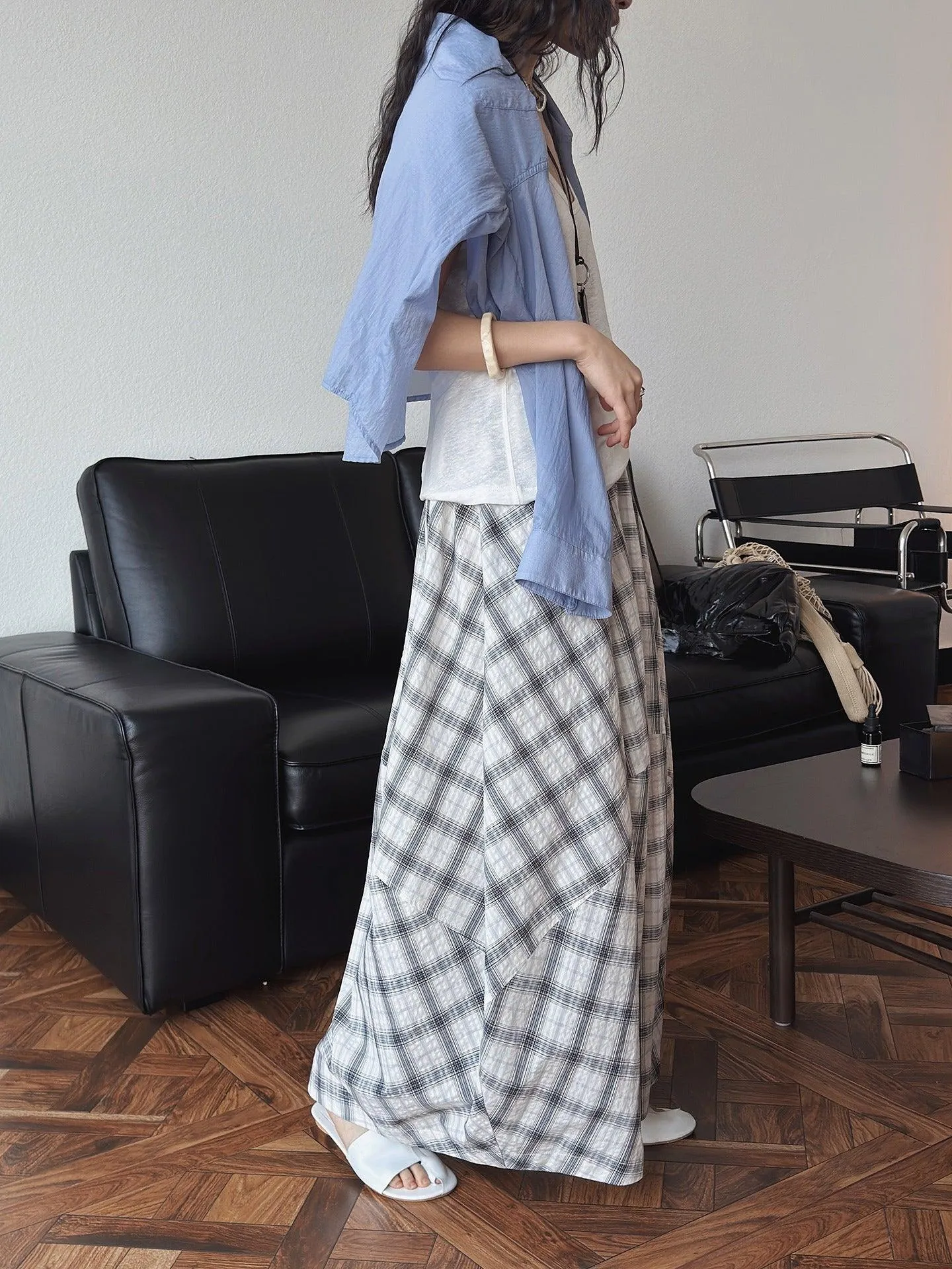 Cotton Plaid Flower Bud Skirt Summer Maxi Skirts Collection