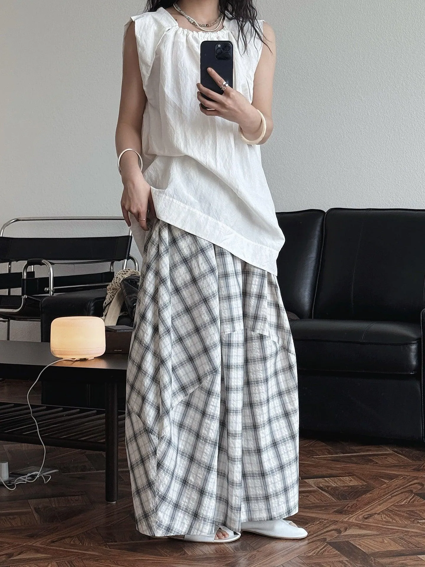 Cotton Plaid Flower Bud Skirt Summer Maxi Skirts Collection