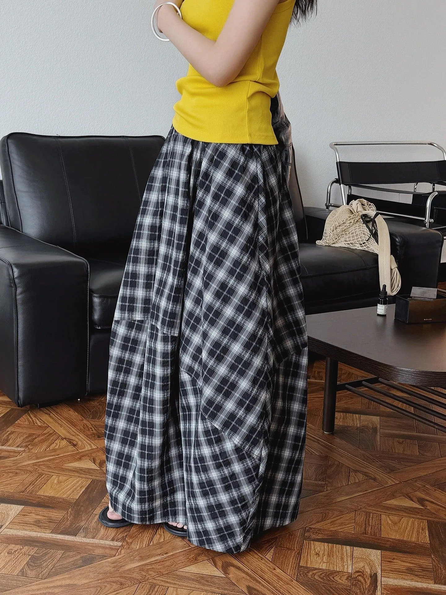 Cotton Plaid Flower Bud Skirt Summer Maxi Skirts Collection