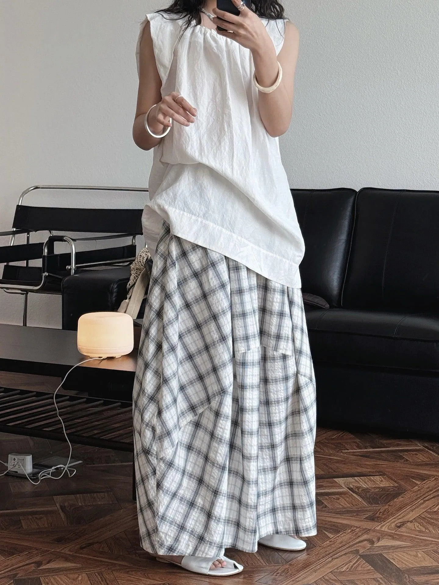 Cotton Plaid Flower Bud Skirt Summer Maxi Skirts Collection