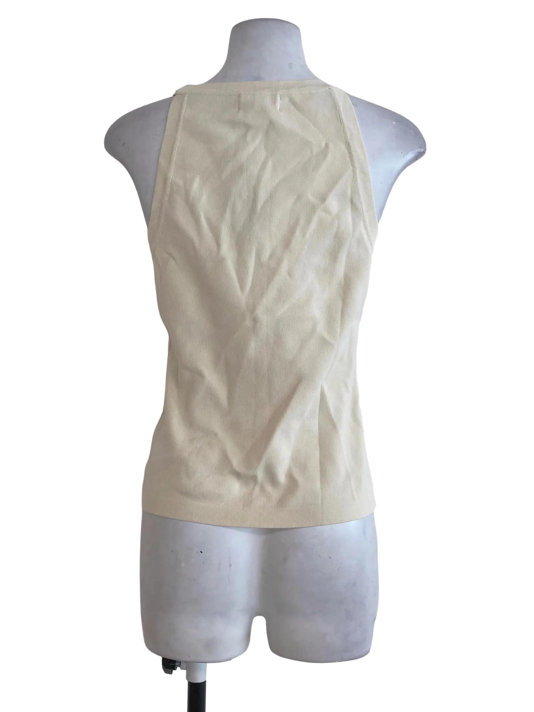 Cream Plain Sleeveless Tank Top OSN