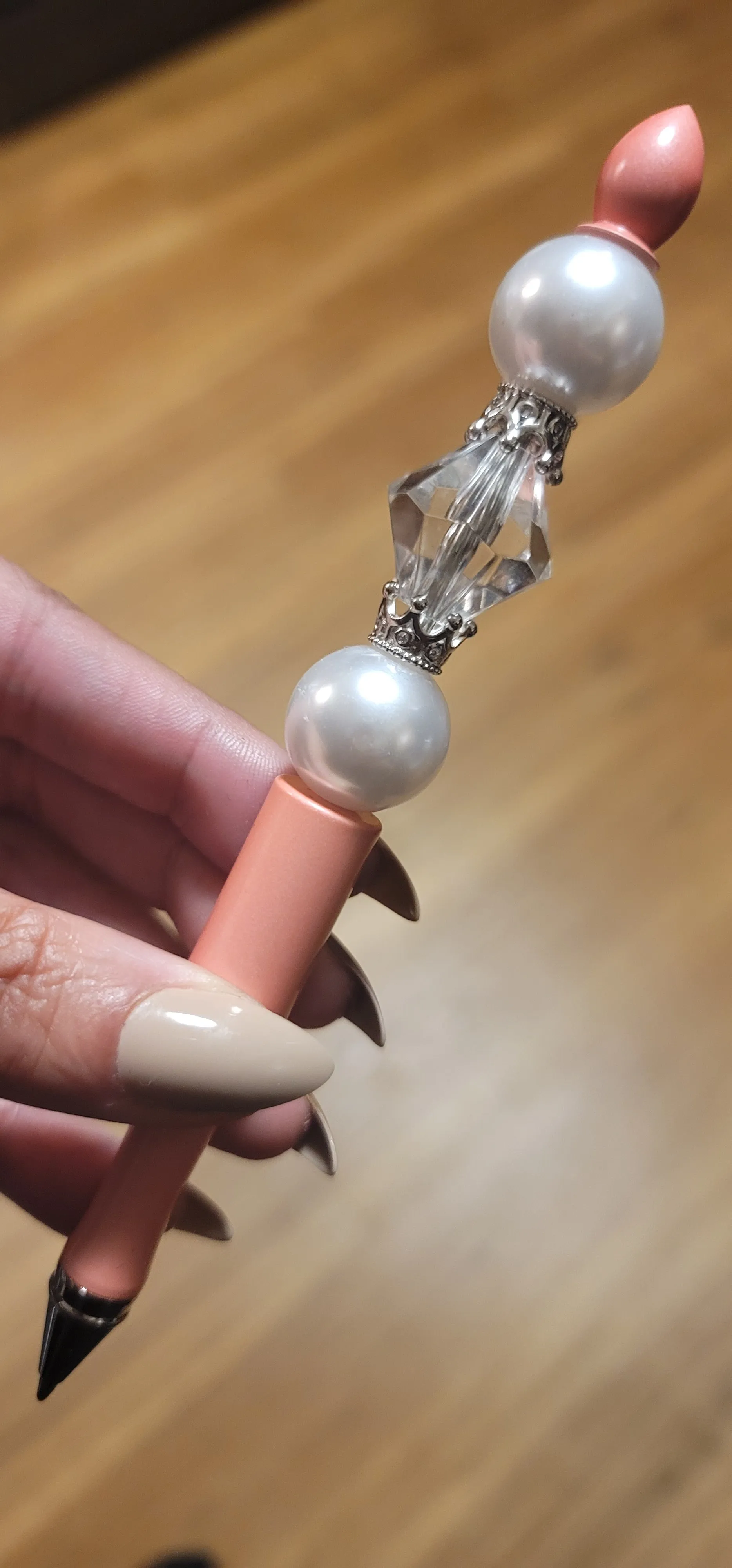 Crystal,Pearl & Pastel Pink Jeweled Ink Pen
