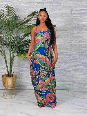 D1571P - MULTI PRINT STRAP MAXI DRESS