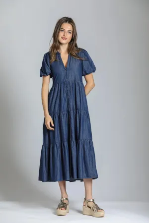 Darling Denim Tiered Puff Sleeve Dress