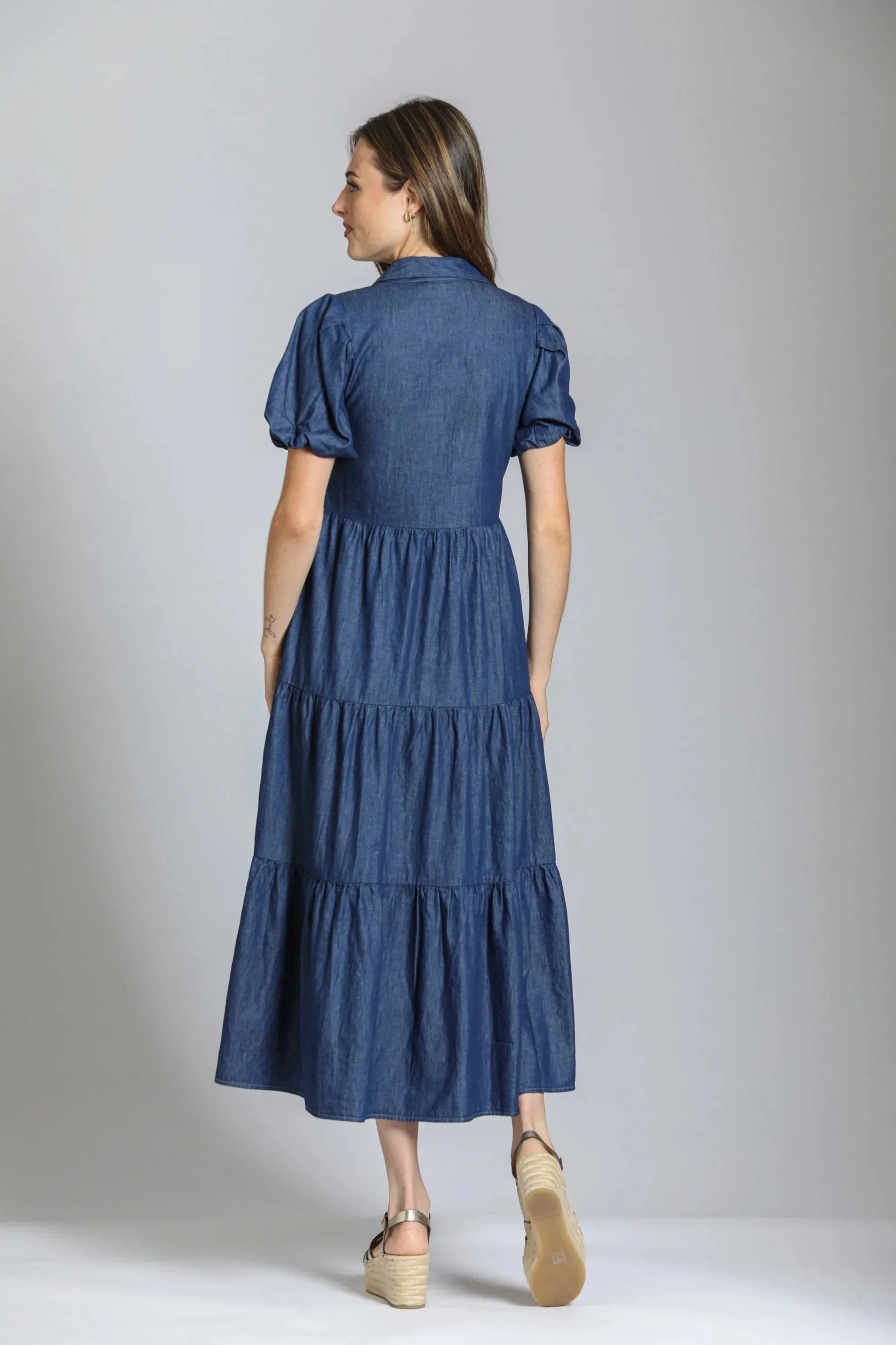Darling Denim Tiered Puff Sleeve Dress